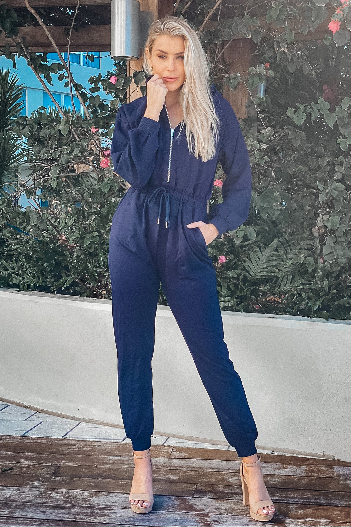Navy Jumpsuit with Hood