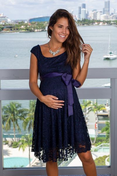 Navy Lace Maternity Short Dress