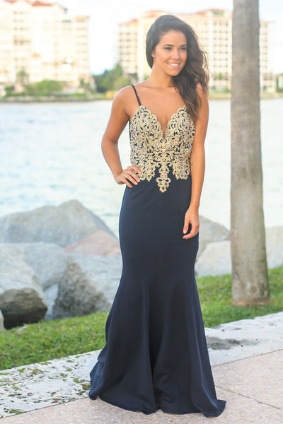 Navy Maxi Dress with Jeweled Top