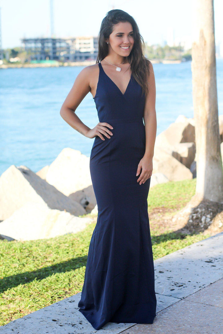 green emerald velvet dress Navy Blue Sexy Mermaid Bridesmaid Dresses – TANYA BRIDAL main image 0