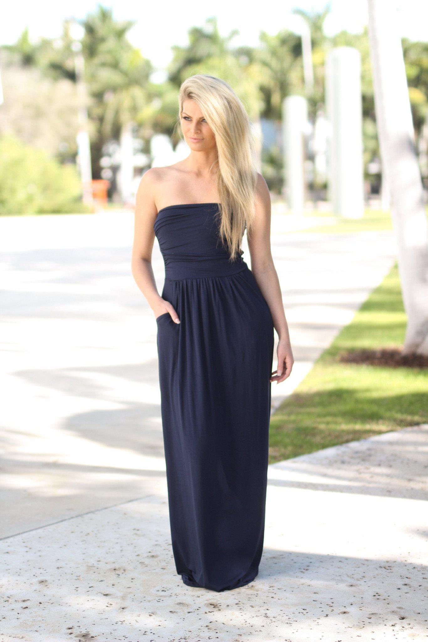 Strapless Navy Dress with Pockets | Strapless Maxi Dress Saved by the Dress Strapless Navy Dress with Pockets | Strapless Maxi Dress Saved by the Dress
