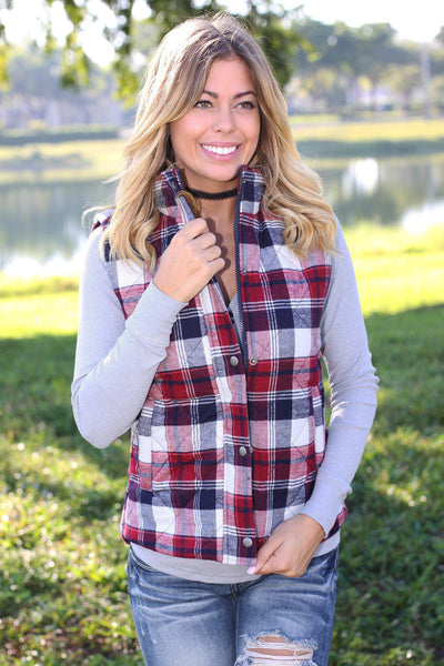navy plaid vest with pockets