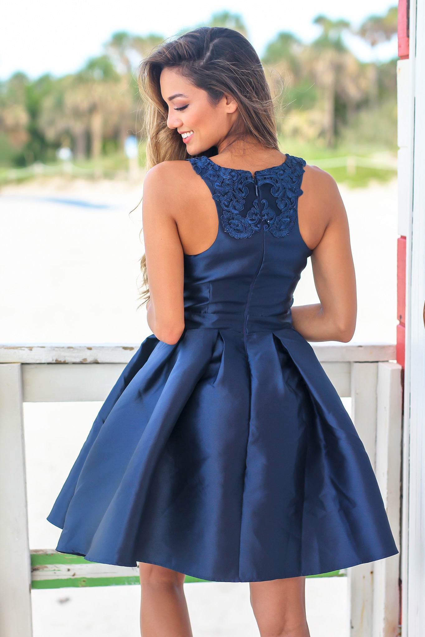 Navy Sleeveless Short Dress with Embroidered Top | Cocktail Dresses Saved by the Dress Navy Sleeveless Short Dress with Embroidered Top | Cocktail Dresses Saved by the Dress