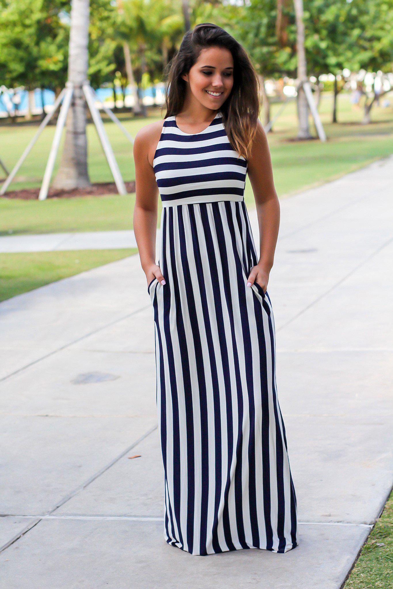Navy Striped Maxi Dress