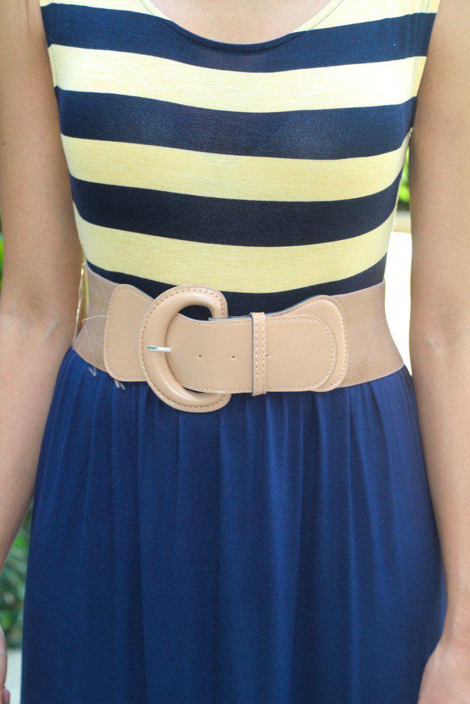 Navy and Yellow Maxi Dress with Belt