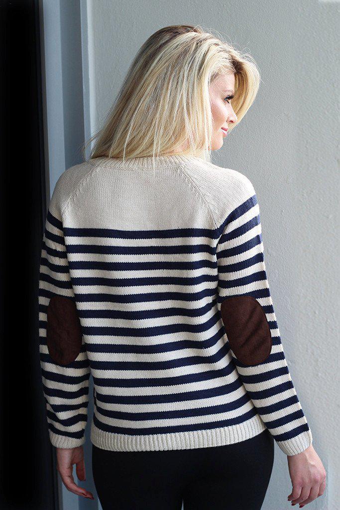 Striped sweater with elbow patches outlet