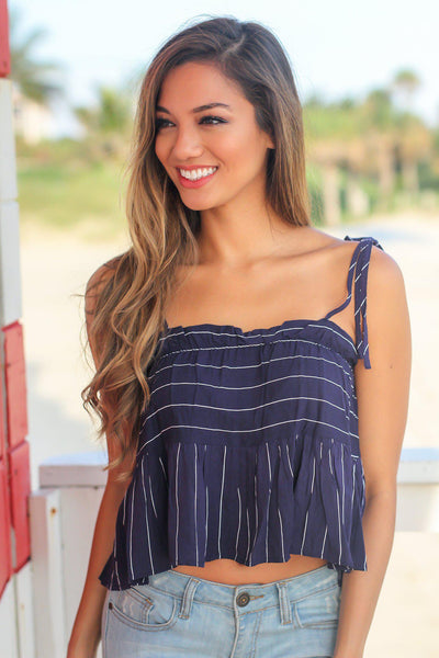 Navy Striped Top with Tie Straps