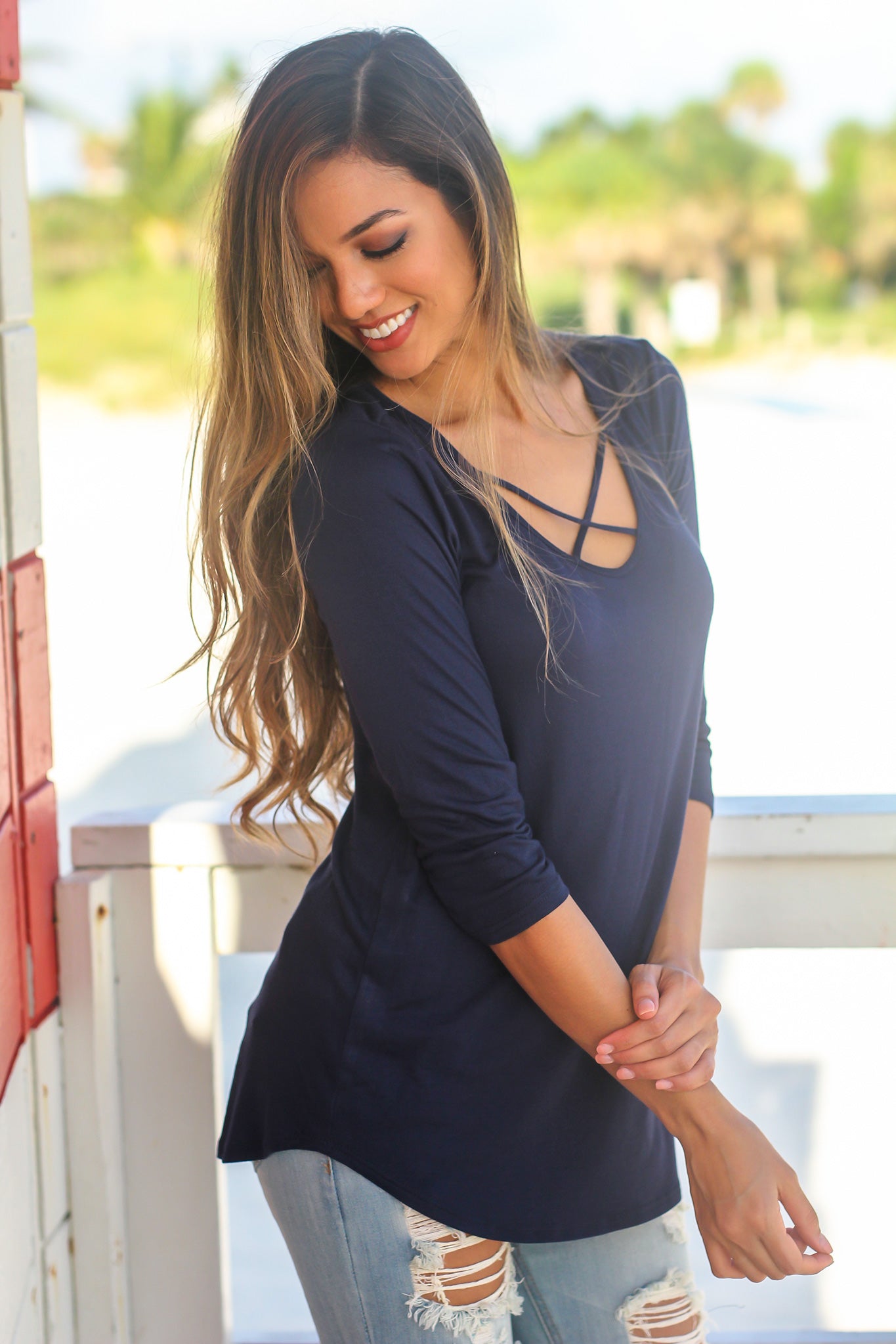 Navy Top with 34 Sleeves