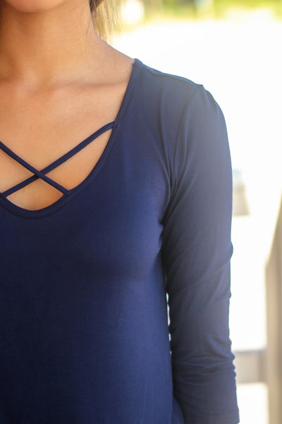 Navy Top with 34 Sleeves