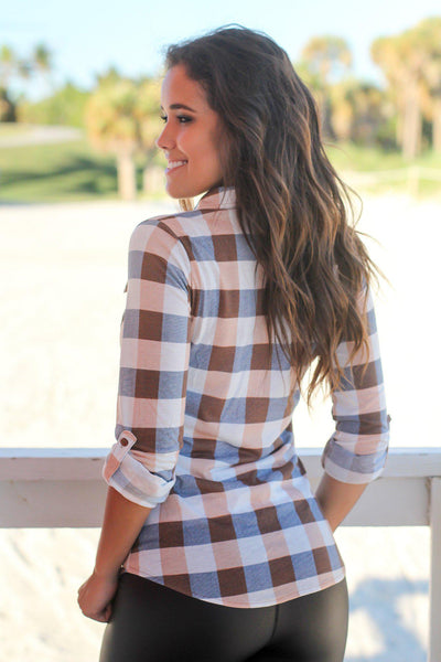 Navy and Brown Plaid Top