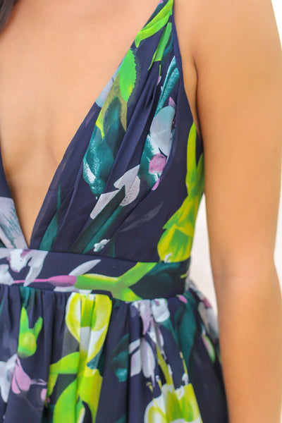 Navy and Green Floral Maxi Dress