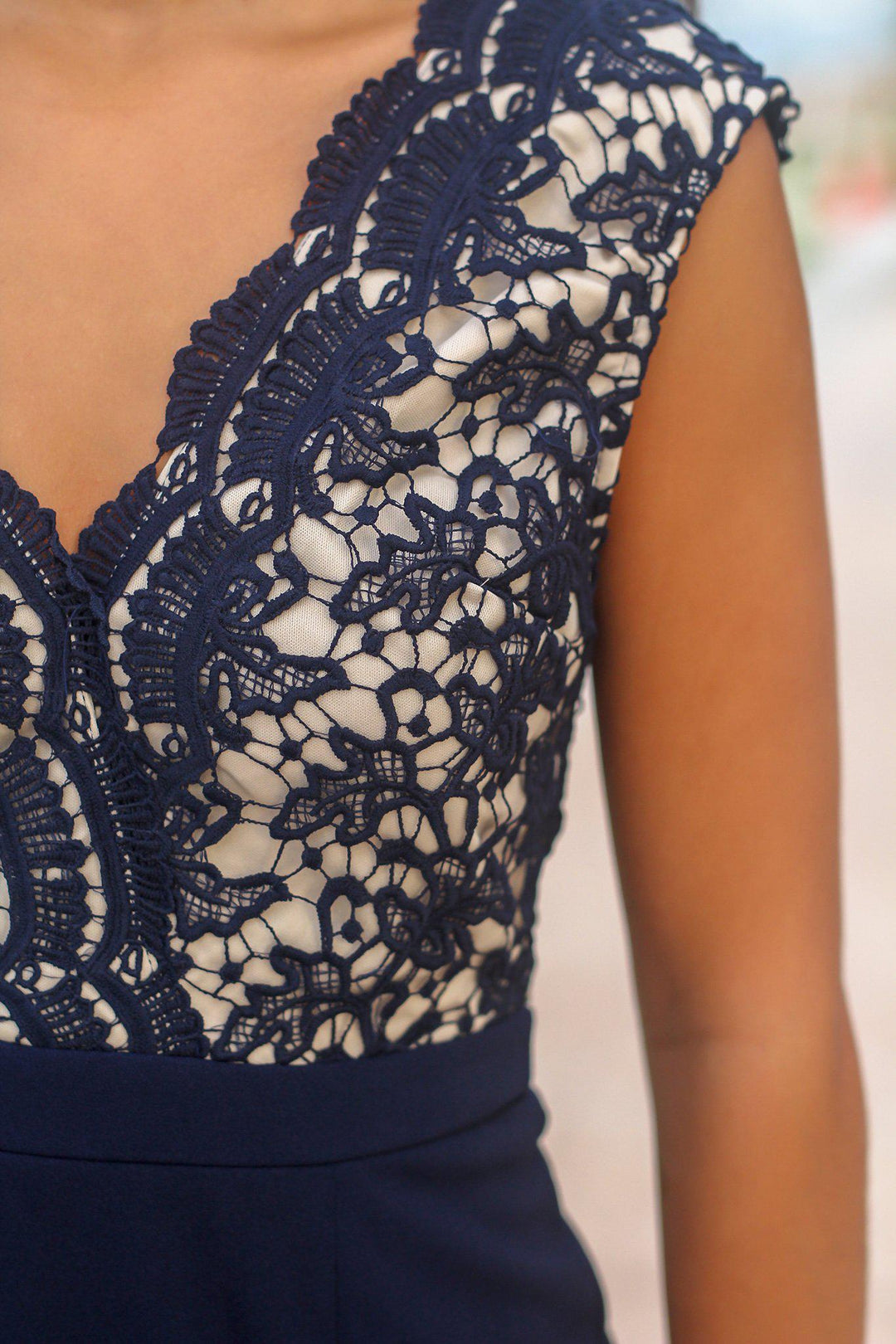 Navy and Nude Crochet Maxi Dress