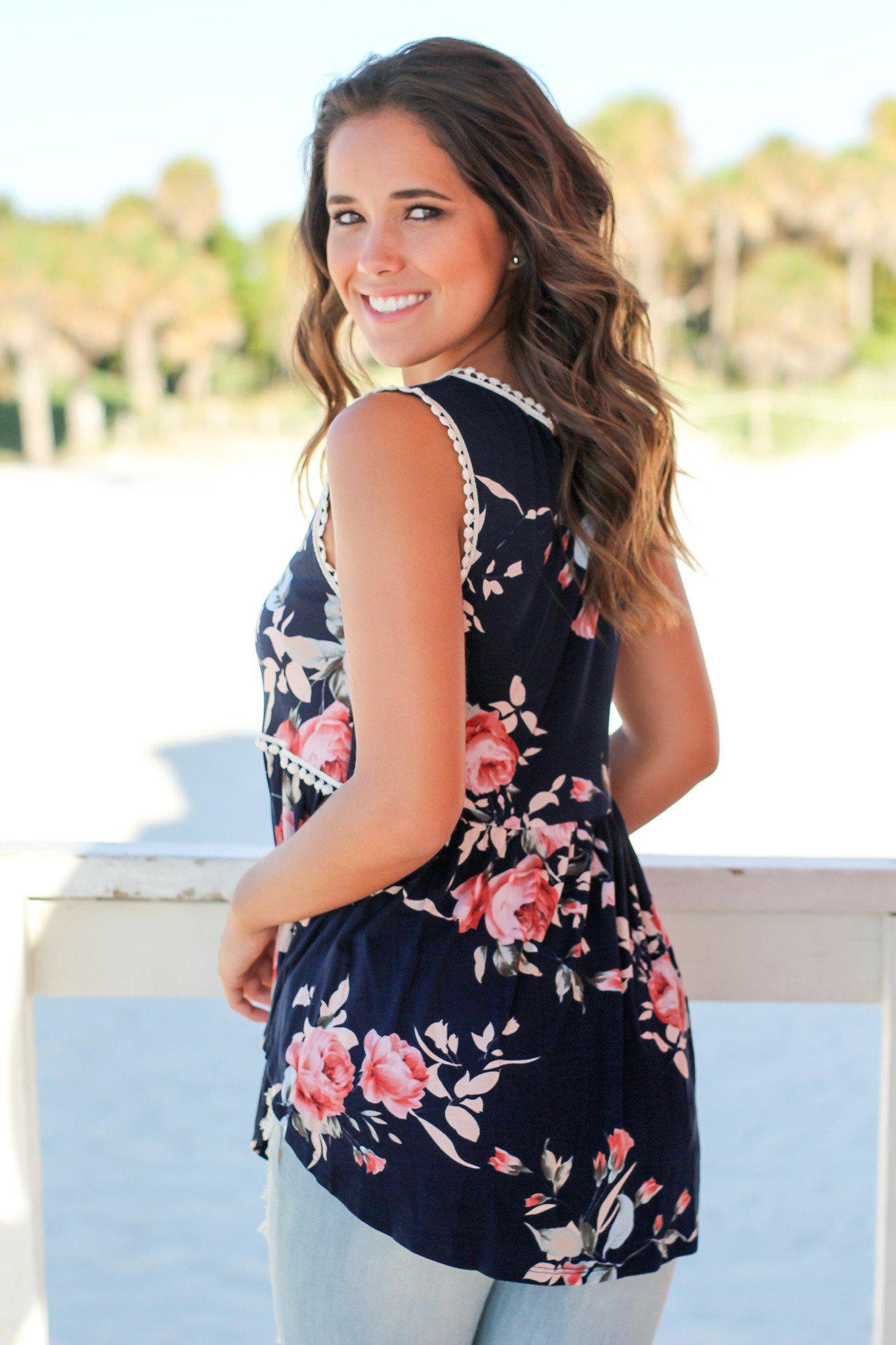 Navy and Pink Floral Top