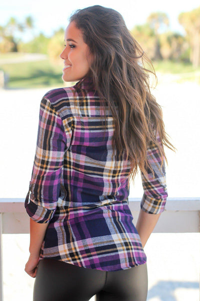 Navy and Purple Plaid Top
