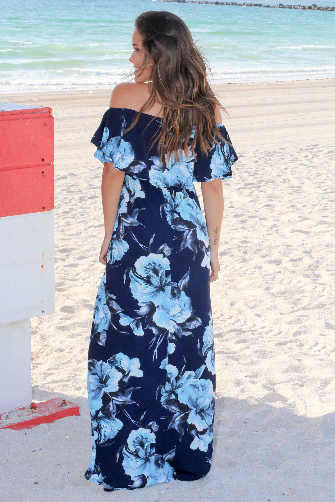 Navy and White Floral Off Shoulder Maxi Dress | Maxi Dresses Saved by the Dress Navy and White Floral Off Shoulder Maxi Dress | Maxi Dresses Saved by the Dress