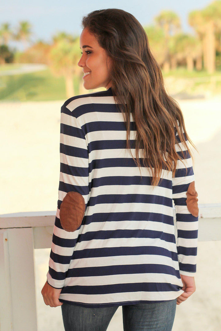 navy blue dress white cardigan Navy and White Striped Cardigan