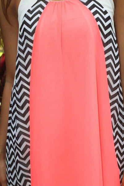 Neon Coral Chevron Short Dress