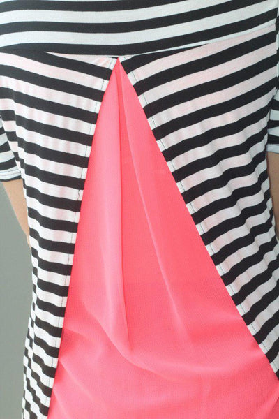 Neon Coral And Black Striped Top