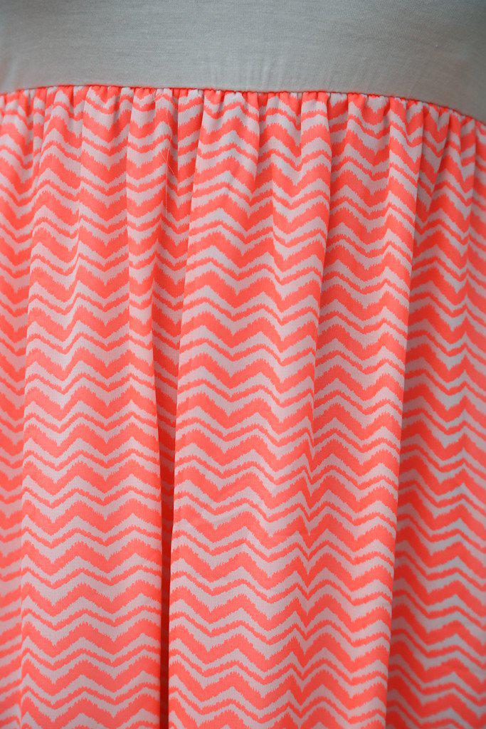 Neon Coral Chevron Maxi Dress