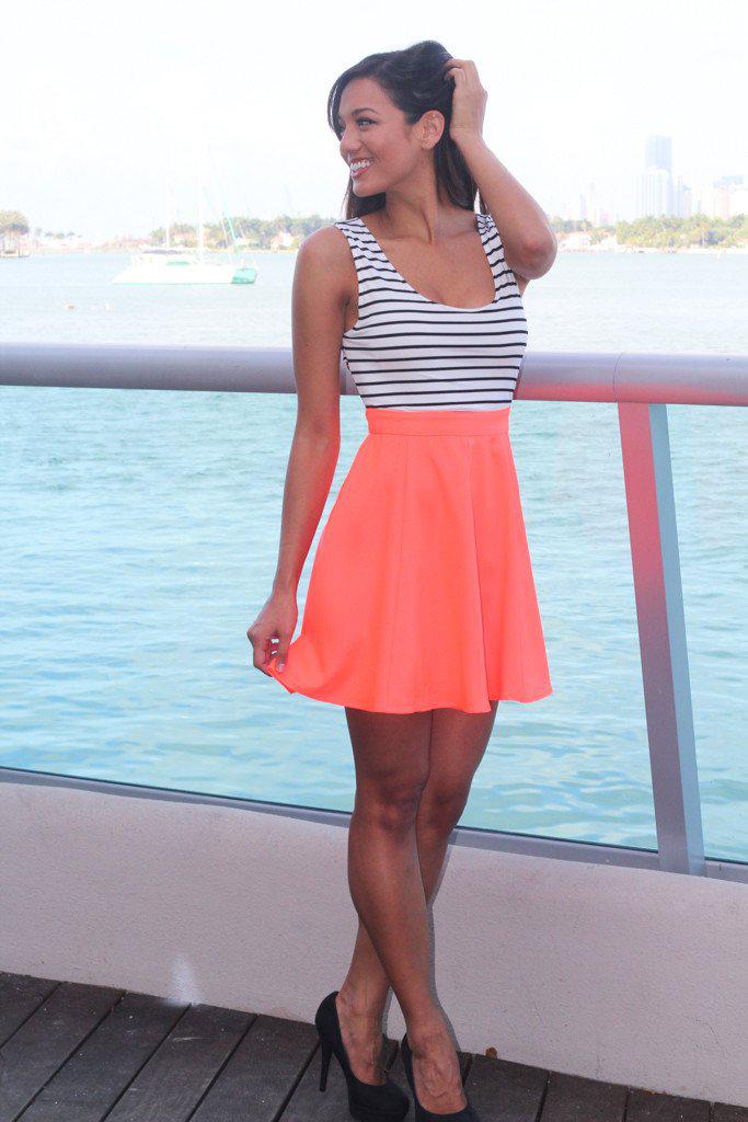 Neon Coral Short Dress With Criss-Cross Back