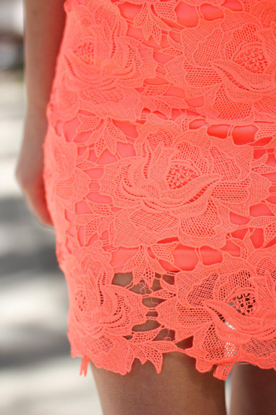 Neon Coral Crochet Dress
