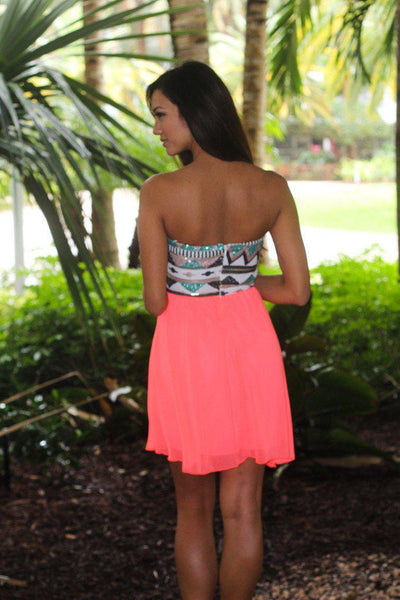 Neon Coral Short Dress With Sequin Top