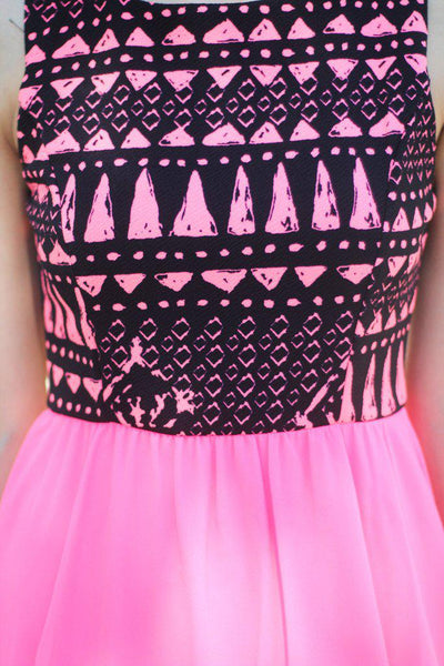 Neon Pink Short Dress with Printed Top