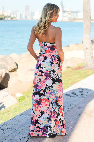 Neon Floral Maxi Dress with Pockets
