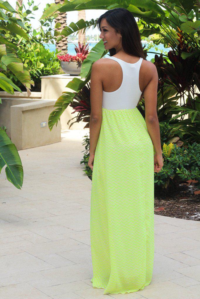 Neon Lime Chevron Maxi Dress – Saved by the Dress