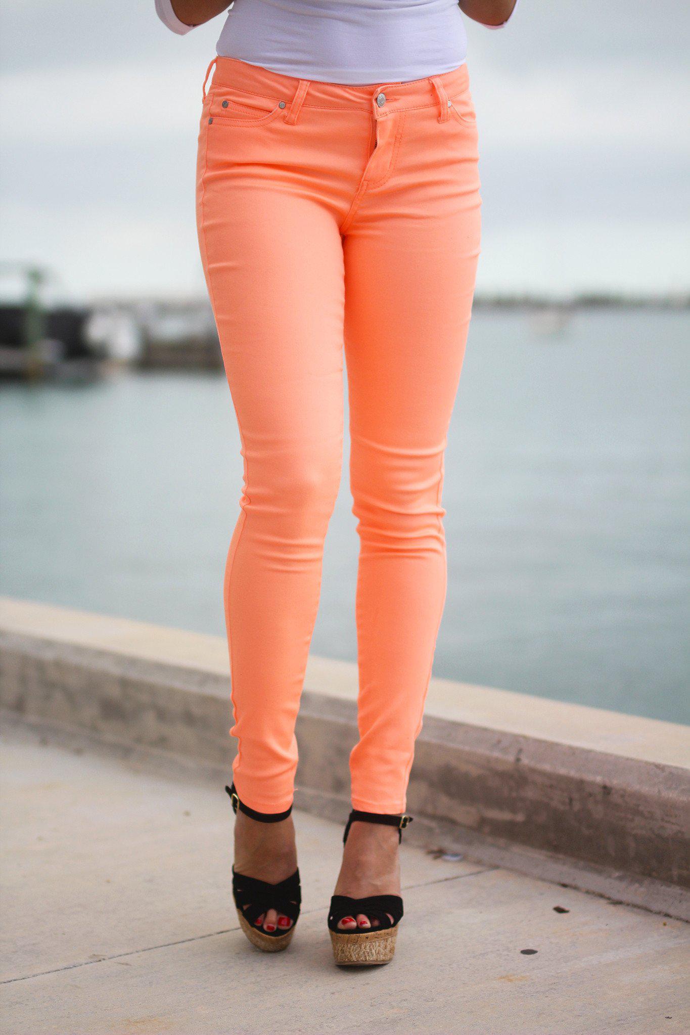 Neon Peach Skinny Jeans