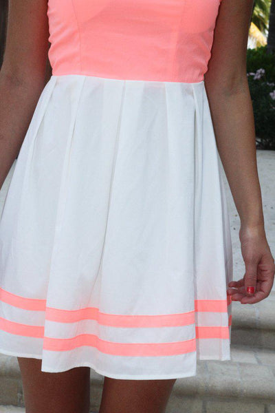 Neon Peach And Off White Short Dress