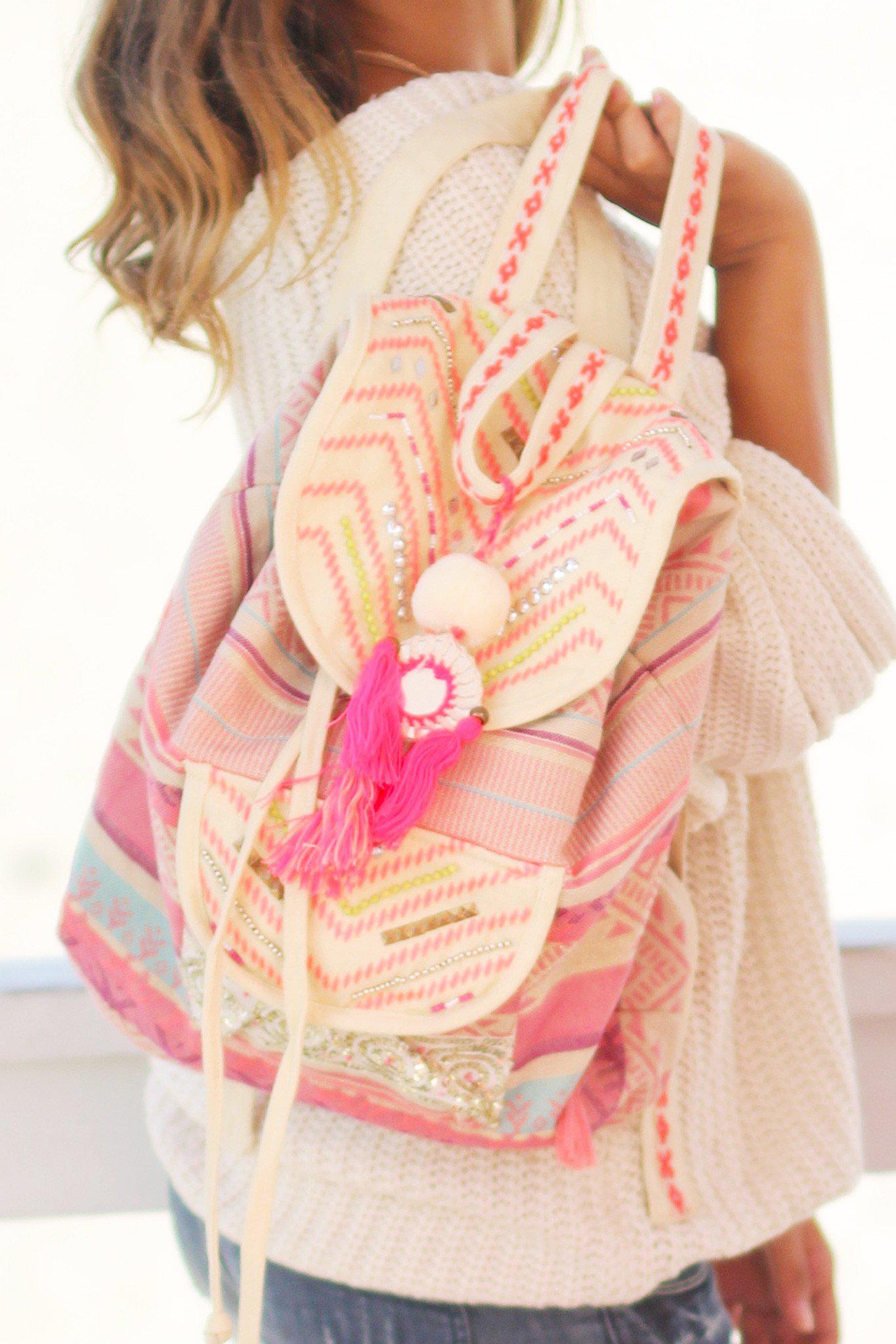Neon Pink Aztec Backpack