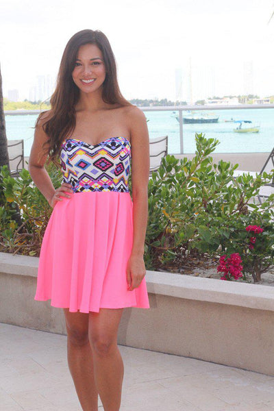 Neon Pink Aztec Short Dress