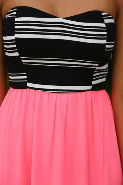 Neon Pink Maxi Dress With Striped Top