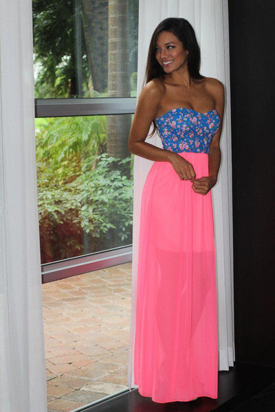 Neon Pink Maxi Dress With Floral Top