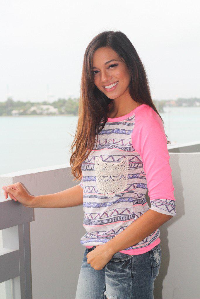 Neon Pink Printed Top With Pocket