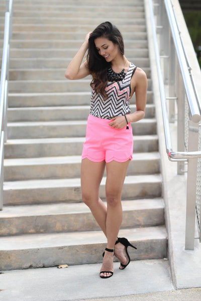 Neon Pink Scalloped Shorts