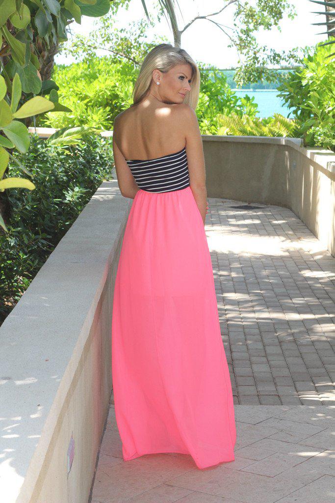 Neon Pink Striped Top Maxi Dress | Neon Pink Dress  Saved by the Dress