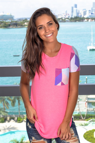 Neon Pink Top with Pocket