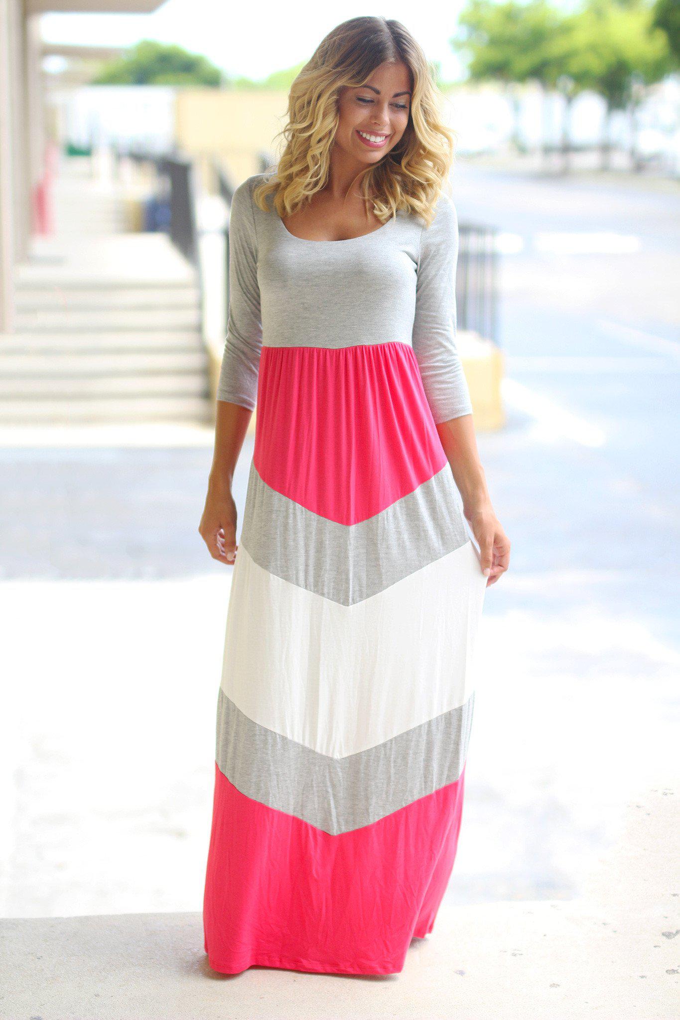 Coral and Gray Chevron Maxi Dress | Maxi Dresses – Saved by the Dress