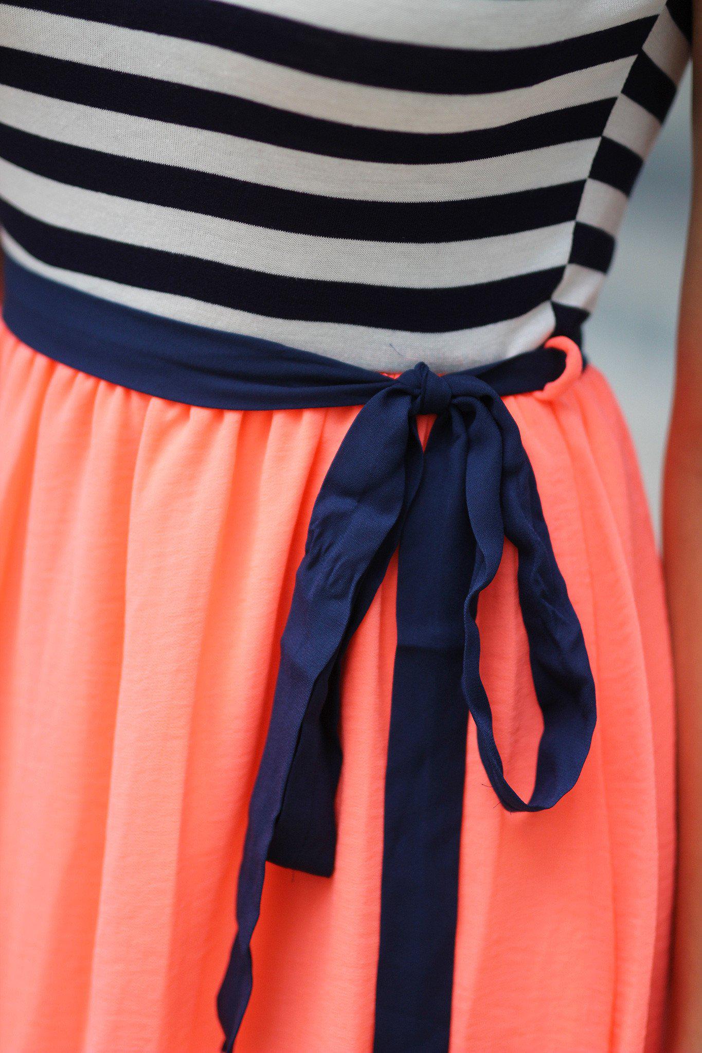 Neon Coral Striped Short Dress