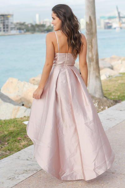 Nude and Coral High Low Dress