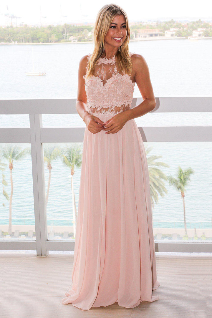 Blush Lace Top Maxi Dress | Formal Dresses Saved by the Dress Blush Lace Top Maxi Dress | Formal Dresses Saved by the Dress