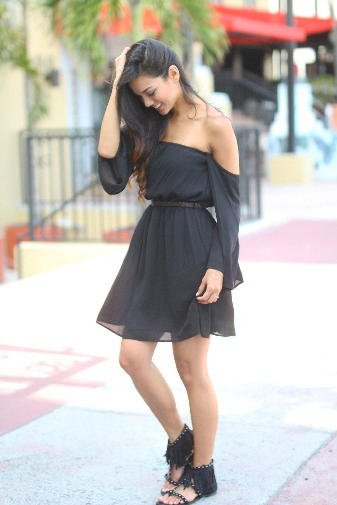 black cold shoulder dress Black Off Shoulder Dress