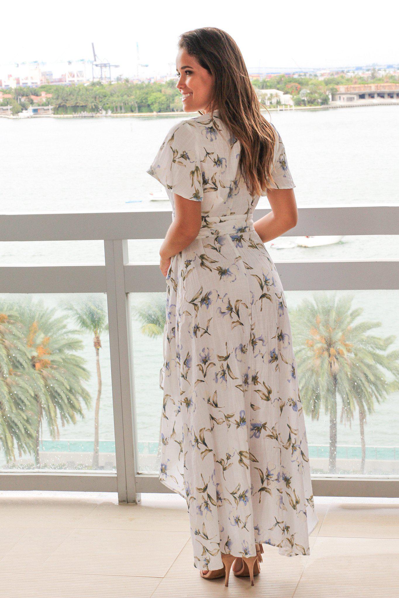 Off White Floral High Low Wrap Dress