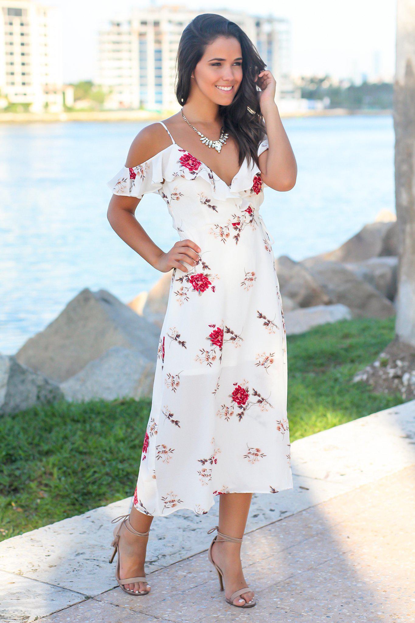 Off White Floral Wrap Dress Cute Dresses – Saved by the Dress