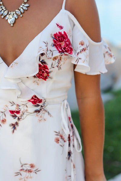 Off White Floral Wrap Dress