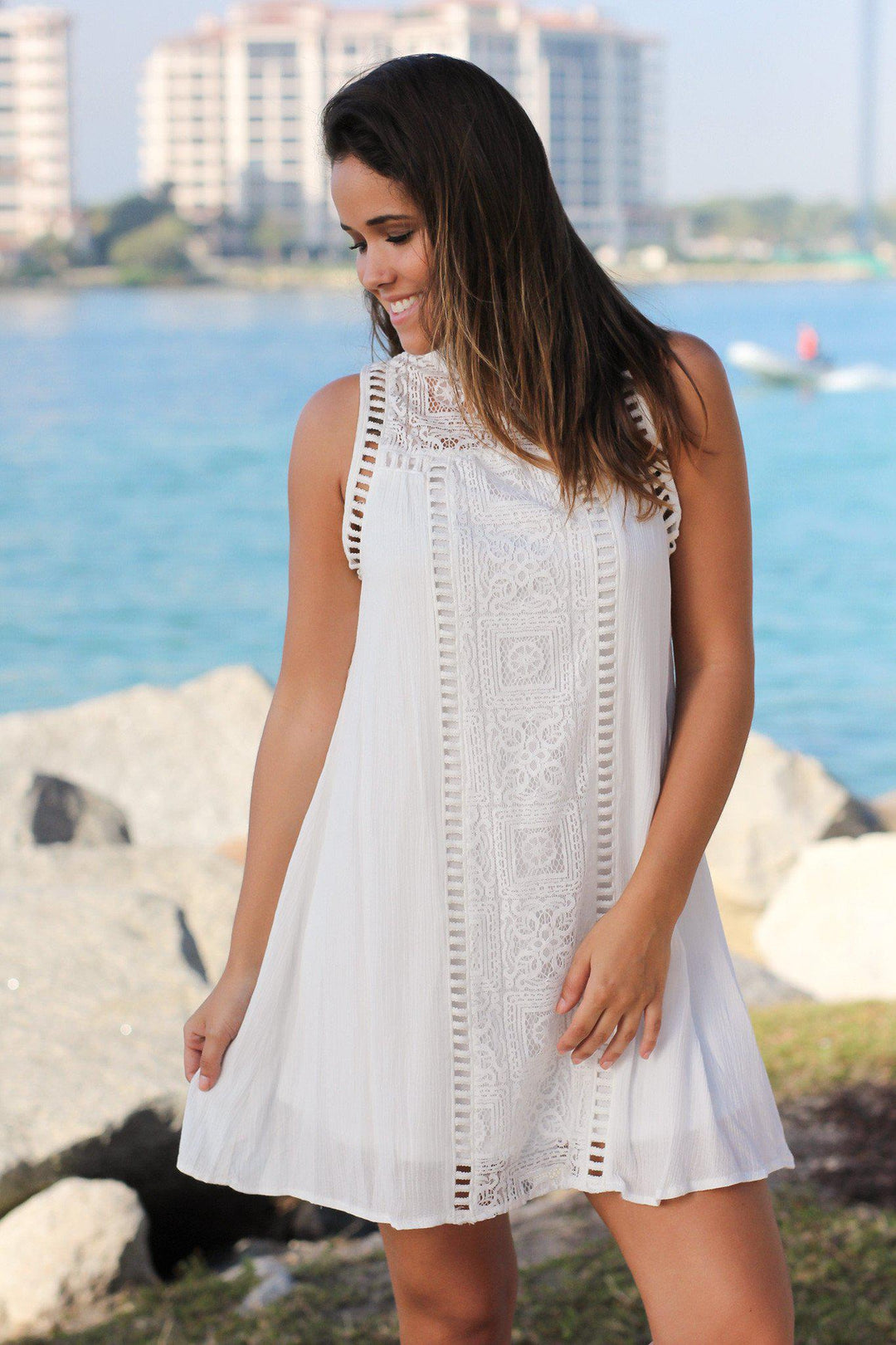 chinese dress ladies White Boho Dress I Cross Semi-Sheer Lace Maxi Dress I Love that Boho main image 0