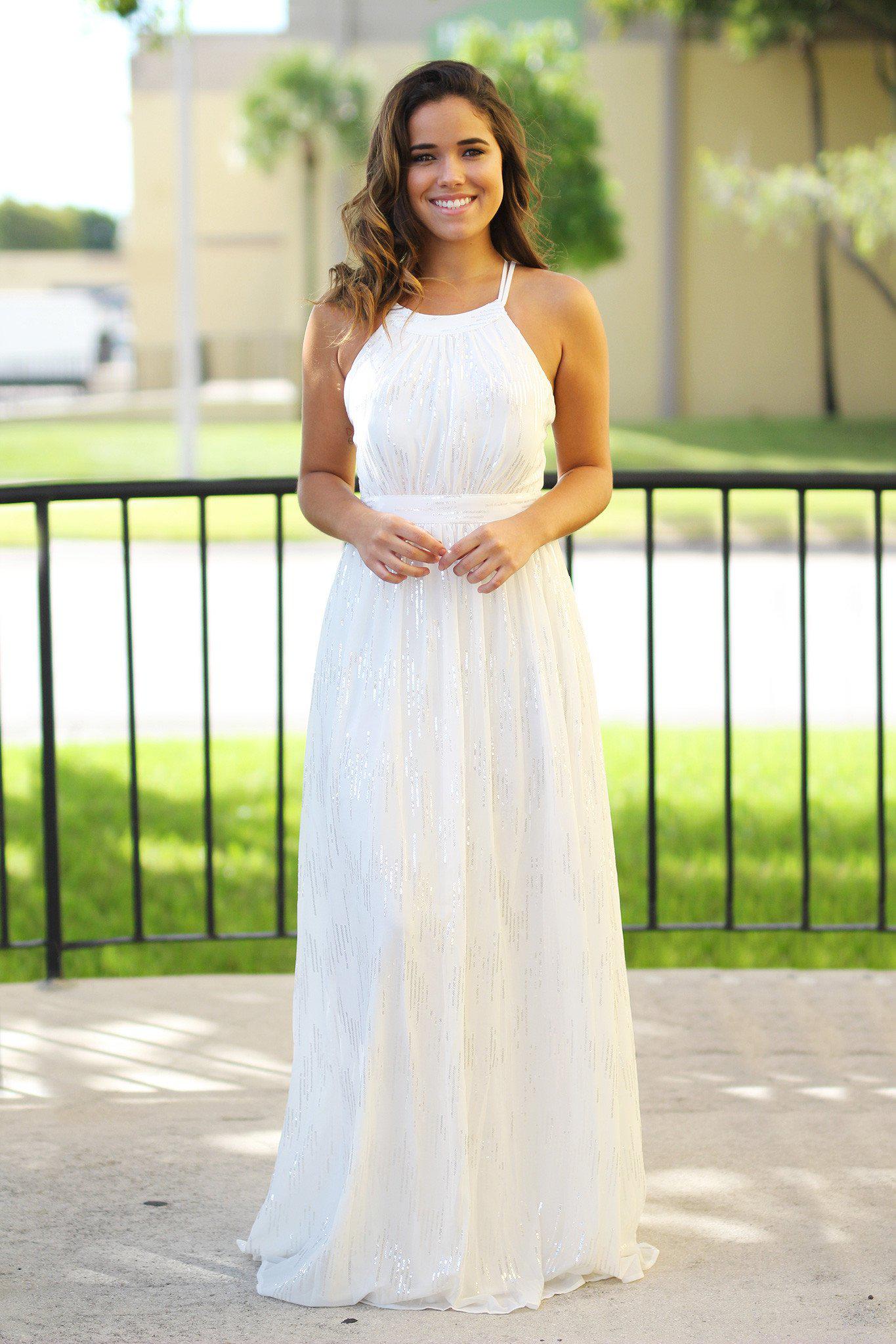 off white maxi dress with sequins