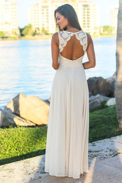 Off White Sleeveless Maxi Dress with Crochet Top